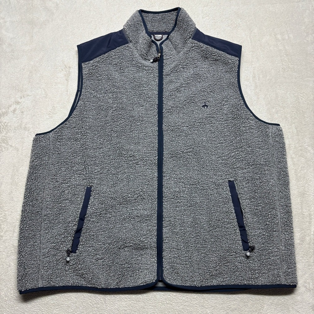 Brooks Brothers Vest Mens 3XL Teddy Fleece Sherpa Gray Full Zip Logo EUC